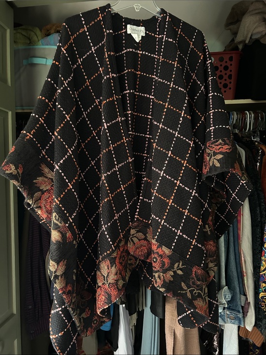 Chadwicks Jackets & Blazers - Chadwicks Black Grid Floral Knit Poncho